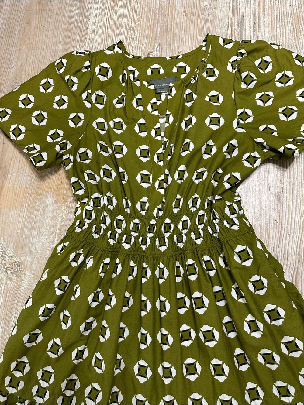 Anthropologie Somerset Olive Green Geometric Tiered Maxi Dress Sz L Cotton - Picture 7 of 15